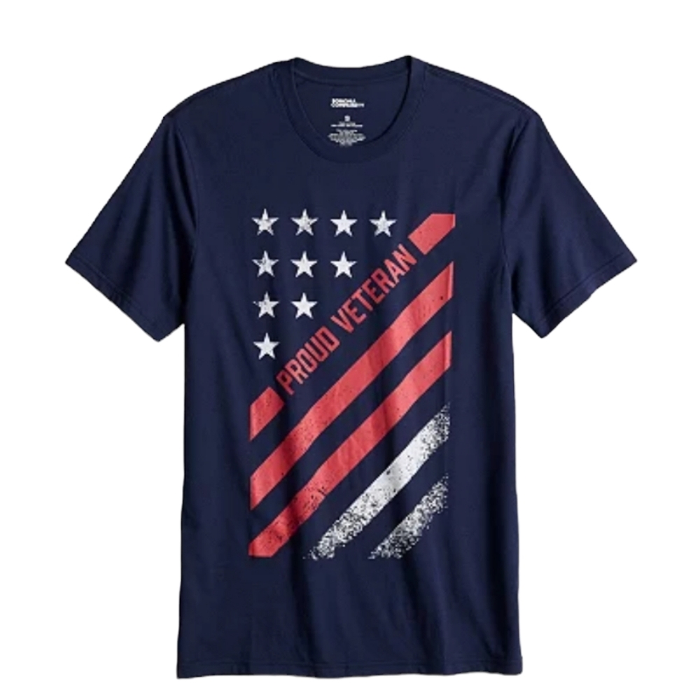 Sonoma 'Proud Veteran' Flag Graphic T-Shirt Veterans Tee Navy Sizes L XL